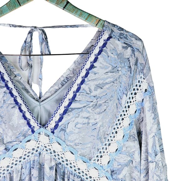 Umgee Baby Blue White Floral Crochet Trim Tunic Dress Sz M - Picture 3 of 7